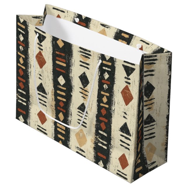 Rustic Mudcloth Geometric Pattern (4) Large Gift Bag (Front Angled)