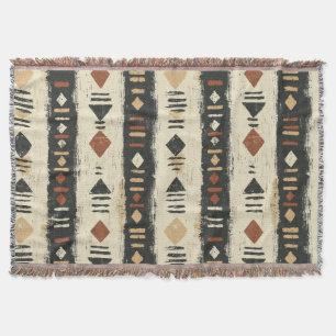 Rustic Mudcloth Geometric Pattern (4) Throw Blanket