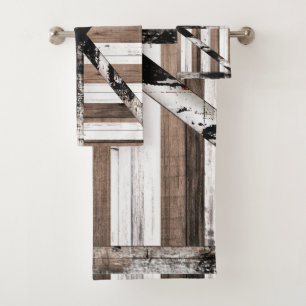 Rustic Multi Wood White & Brown Barn Door Bath Towel Set