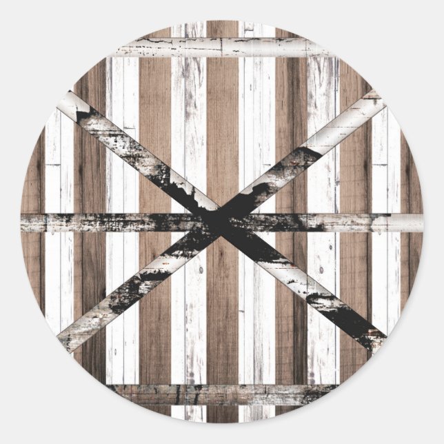 Rustic Multi Wood White & Brown Barn Door Classic Round Sticker (Front)