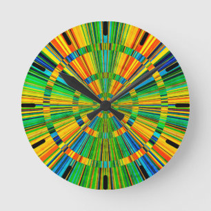 Rustic Multicolored Modern Radiant Stripes Round Clock