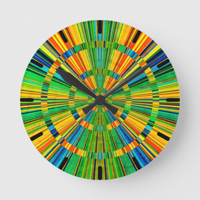 Rustic Multicolored Modern Radiant Stripes Round Clock (Front)