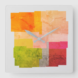 Rustic Multicolored Stripes Square Wall Clock