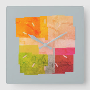 Rustic Multicolored Stripes  Square Wall Clock