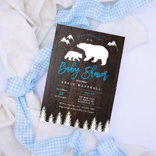 Rustic Mum and Baby Bear Baby Shower Invitation