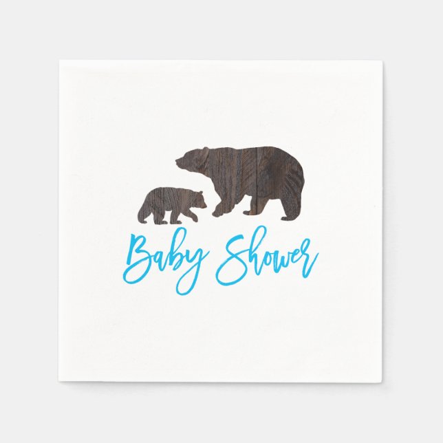 Rustic Mum and Baby Bear Baby Shower Napkin (Front)