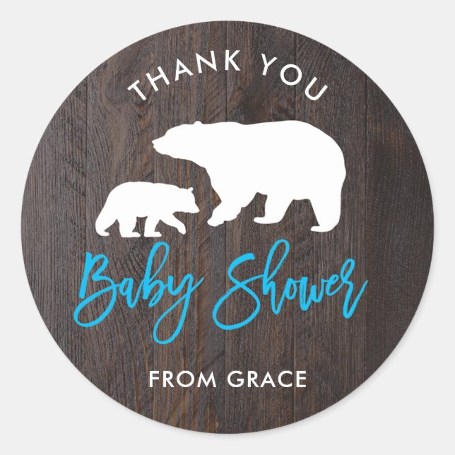 Rustic Mum and Baby Bear Baby Shower Sticker (Front)