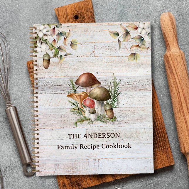 Rustic Mushroom and Leaves Family Recipe Cookbook Notebook (In situ)