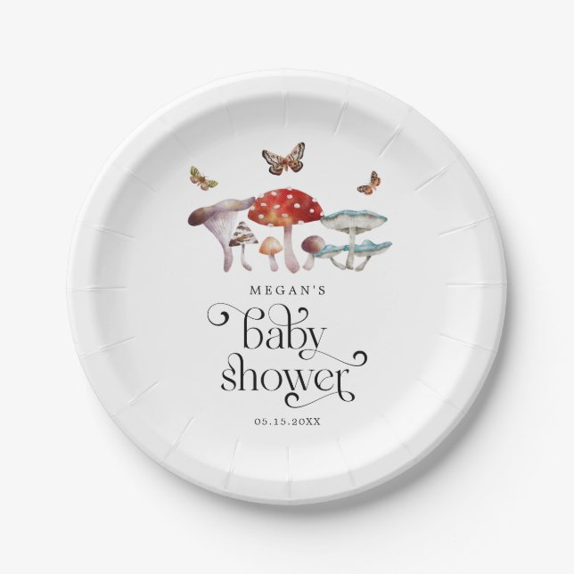 Rustic Mushroom Baby Shower Paper Plate (Front)
