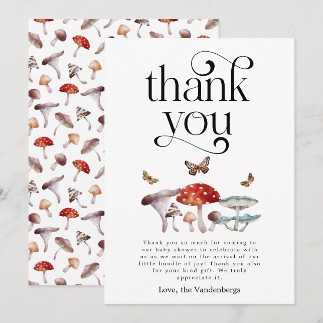 Rustic Mushroom Baby Shower Thank You Card (Front/Back)