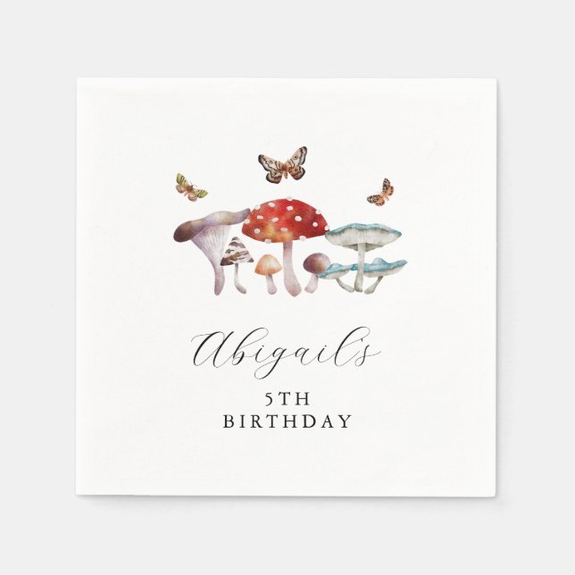 Rustic Mushroom Birthday Party Napkin (Front)