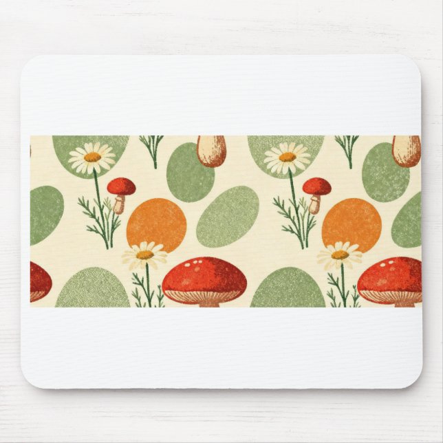Rustic Mushroom & Daisy Watercolor Pattern Mouse Mat (Front)