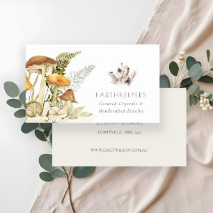 Rustic Mushroom Fern Foliage Crystal Autumn Business Card
