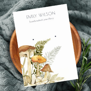 Rustic Mushroom Fern Foliage Stud Earring Display Business Card