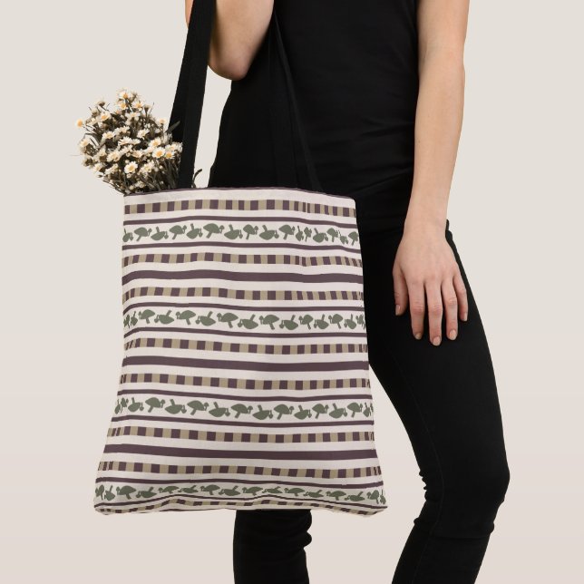 Rustic Mushroom Stripe Pattern Tote Bag (Close Up)