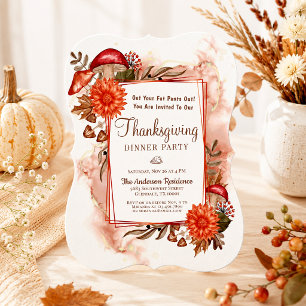 Rustic Mushrooms Elegant Fall Leaves Thanksgiving Invitation