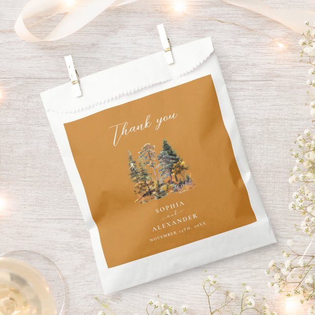 Rustic Mustard Fall Watercolor Forest Wedding  Favour Bags (Clipped)