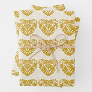 Rustic Mustard Gold Decorative Heart Pattern Wrapping Paper Sheet