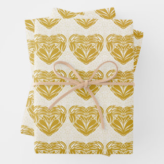 Rustic Mustard Gold Decorative Heart Pattern Wrapping Paper Sheet