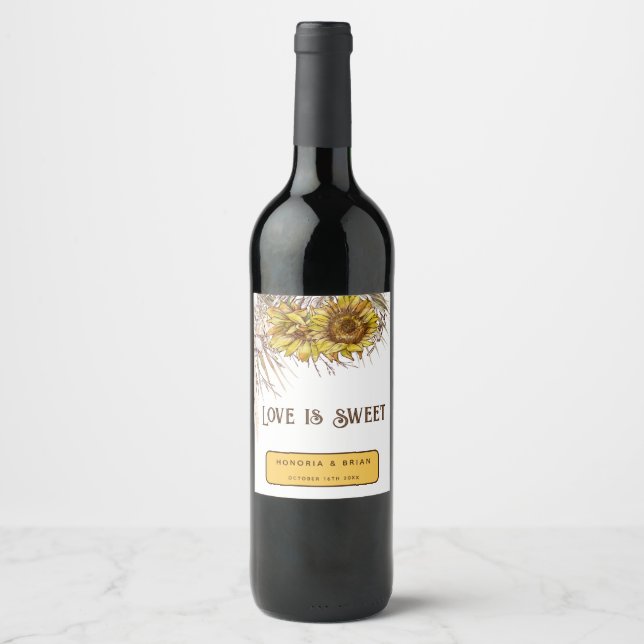Rustic Mustard Sunflower Wine Label (Front)