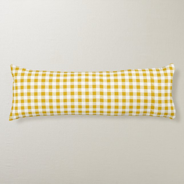 Rustic Mustard Yellow Gingham Plaid Body Cushion (Front)