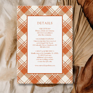 Rustic Muted Orange Plaid Gingham Wedding Details Enclosure Card