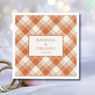 Rustic Muted Orange Plaid Gingham Wedding Napkin