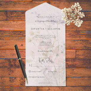 Rustic Muted Wildflowers on Blush Pink No Dinner  All In One Invitation