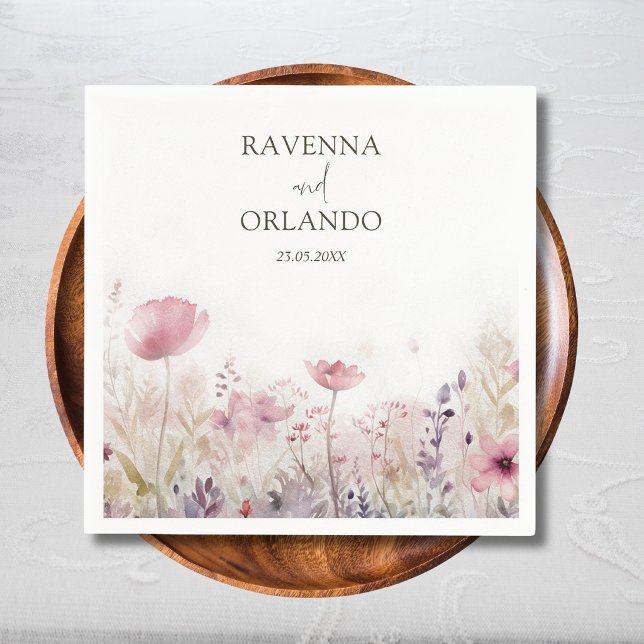 Rustic Muted Winter Wildflower Meadow Wedding Napkin (Creator Uploaded)