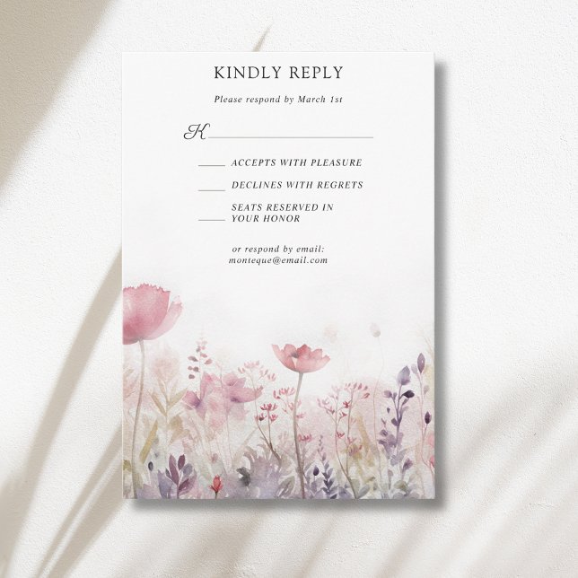 Rustic Muted Winter Wildflower Meadow Wedding RSVP Card (Creator Uploaded)