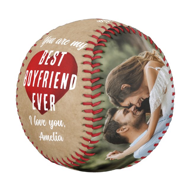 Rustic My Best Boyfriend Ever Red Heart 2 Photos  Baseball (Angled)