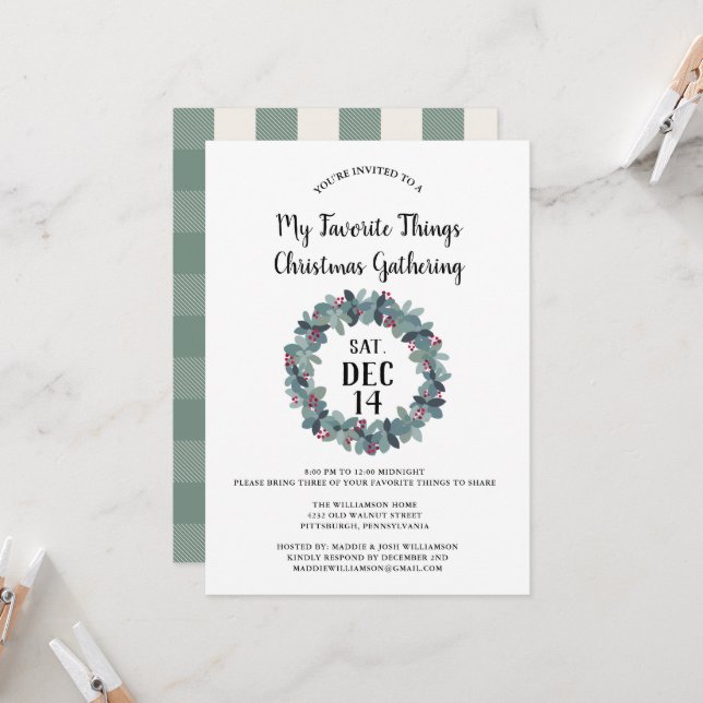 Rustic My Favourite Things Christmas Party  Invita Invitation (Front/Back In Situ)