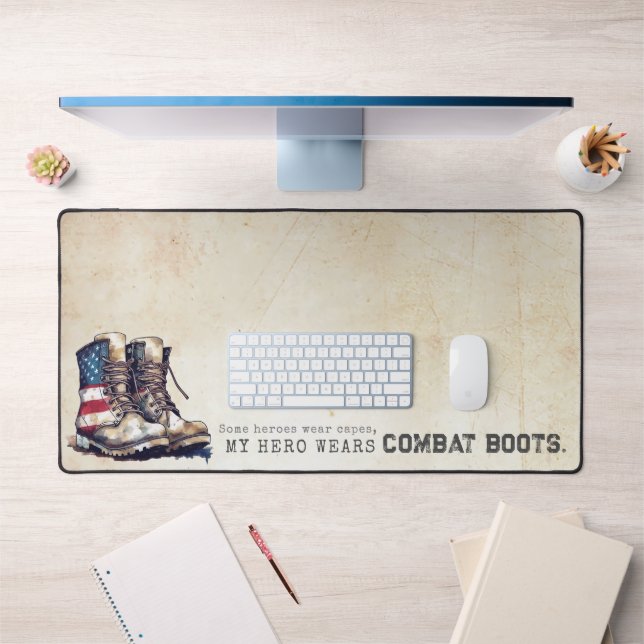 Rustic My Heart Wears Combat Boots Military Mum Desk Mat (Office 1)