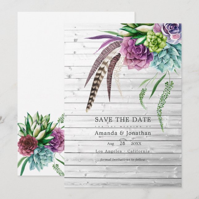 Rustic Mystical Boho Succulent Plants Wedding Save The Date (Front/Back)
