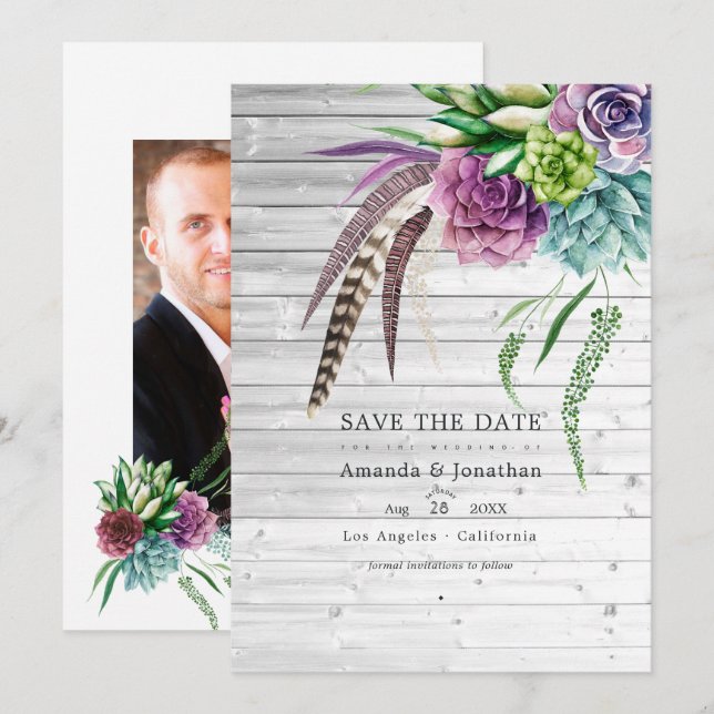 Rustic Mystical Boho Succulent Plants Wedding Save The Date (Front/Back)
