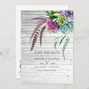 Rustic Mystical Boho Succulent Plants Wedding Save The Date