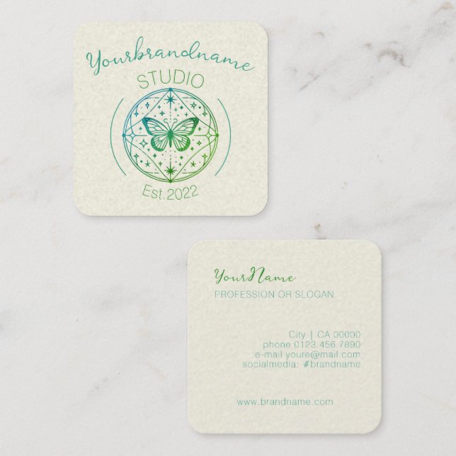 Rustic Mystical Butterfly Light Grey Drawing Image Square Business Card (Front/Back)