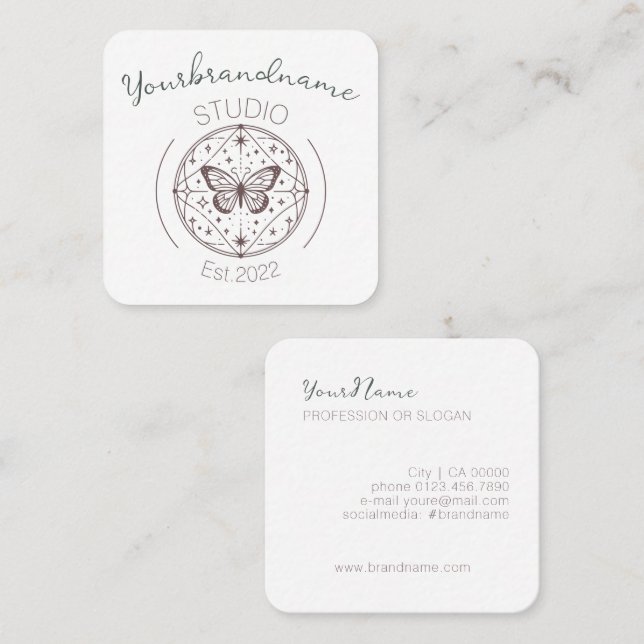 Rustic Mystical Gorgeous Butterfly Drawing  Lovely Square Business Card (Front/Back)