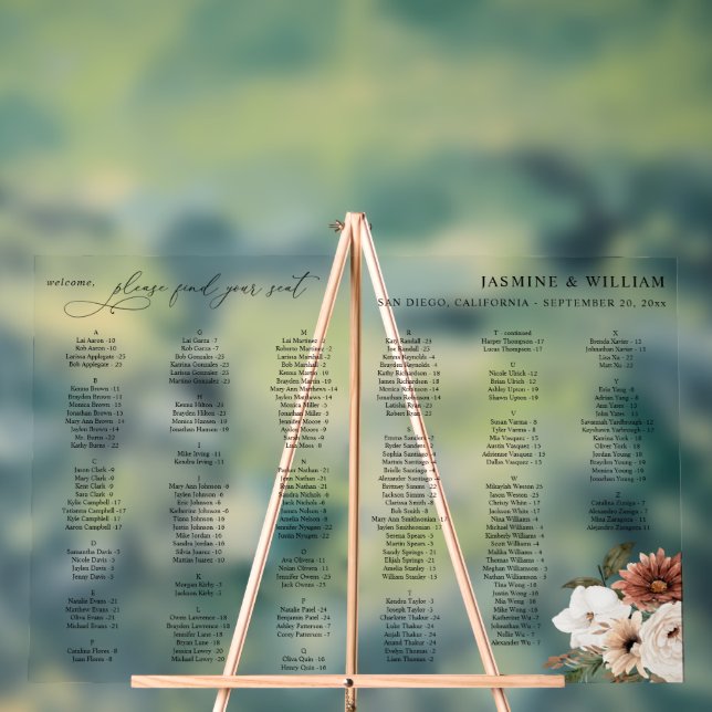 Rustic N Boho Floral Alphabetical Seating Chart LG (Neutral)