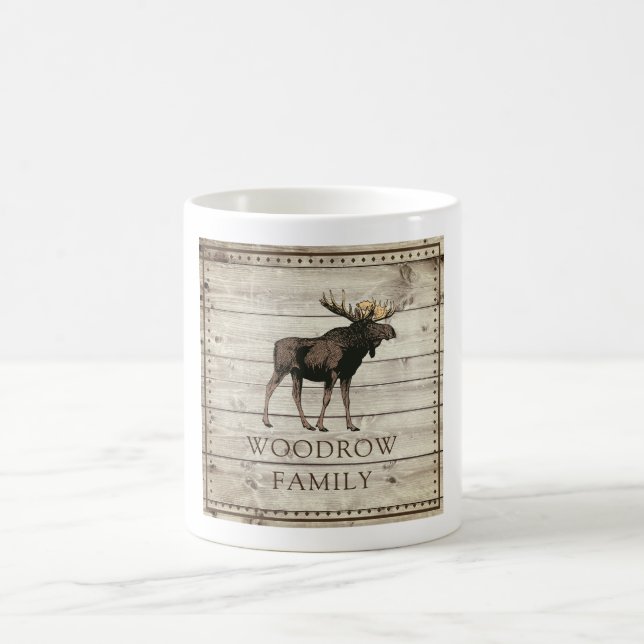 Rustic Nail Edged Wood Walking Moose  Coffee Mug (Center)