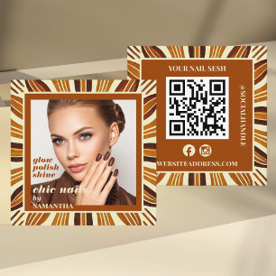 Rustic Nail Salon Business Photo Social & QR Code  Square Business Card
