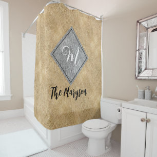 Rustic Name Initial, Personalised Monogram Burlap Shower Curtain