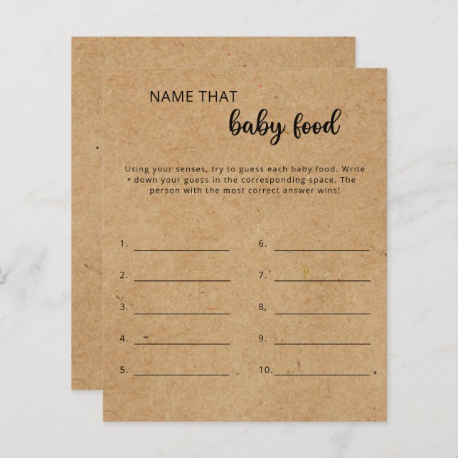 Rustic - Name that baby food shower game (Front/Back)