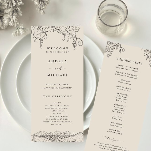 Rustic Napa Valley Winery Vineyard Wedding Programme (Creator Uploaded)