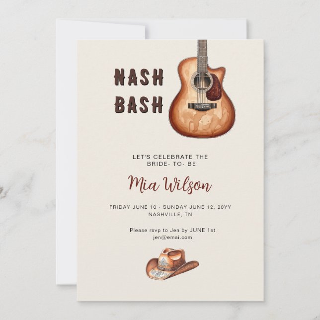 Rustic Nash Bash Bachelorette Weekend  Invitation (Front)