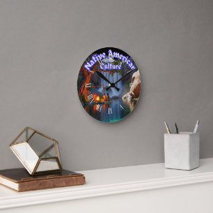 Rustic Native American Culture Tribes Round Clock