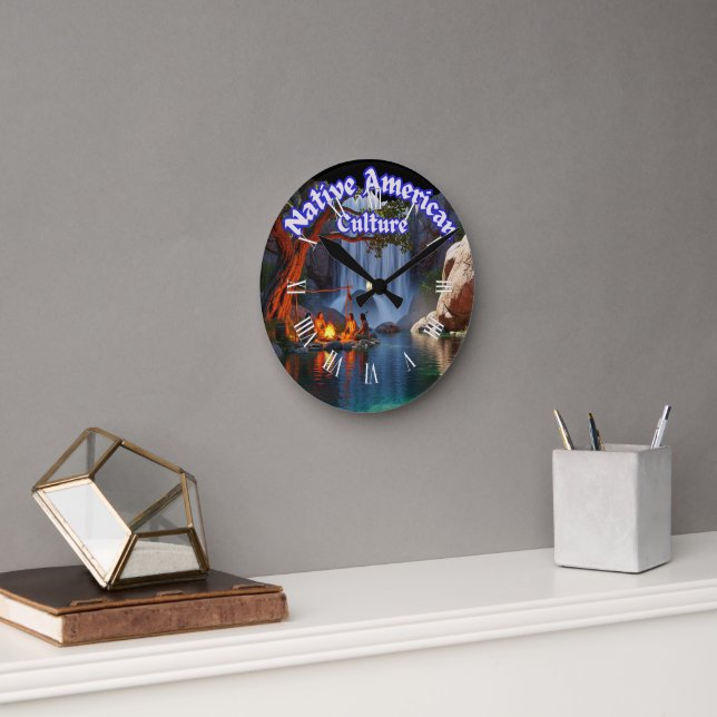   Rustic Native American Culture  Tribes Round Clock (Office)