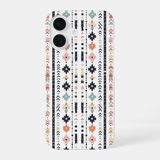 Rustic Native Ethnic Mudcloth Aesthetic Vertical iPhone 16 Case (Back)