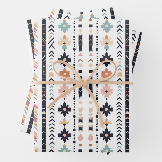 Rustic Native Ethnic Mudcloth Aesthetic Vertical Wrapping Paper Sheet (In situ)