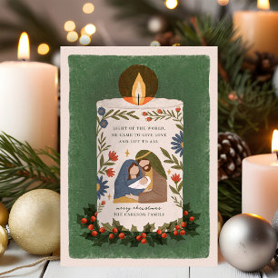 Rustic Nativity Candle Religious Christmas Flat Holiday Card